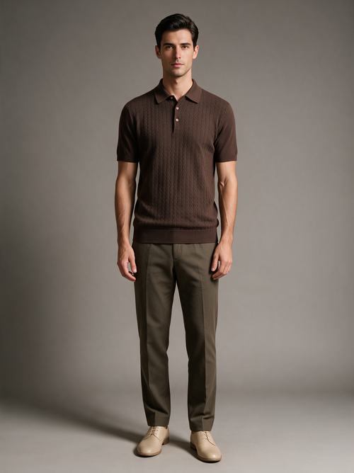 Paolo Martini Dark Brown Cable Knit Polo Shirt – Code 108
