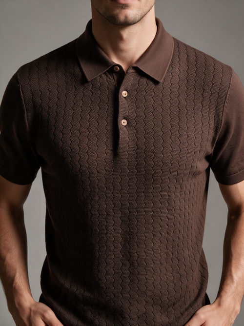 Paolo Martini Dark Brown Cable Knit Polo Shirt – Code 108