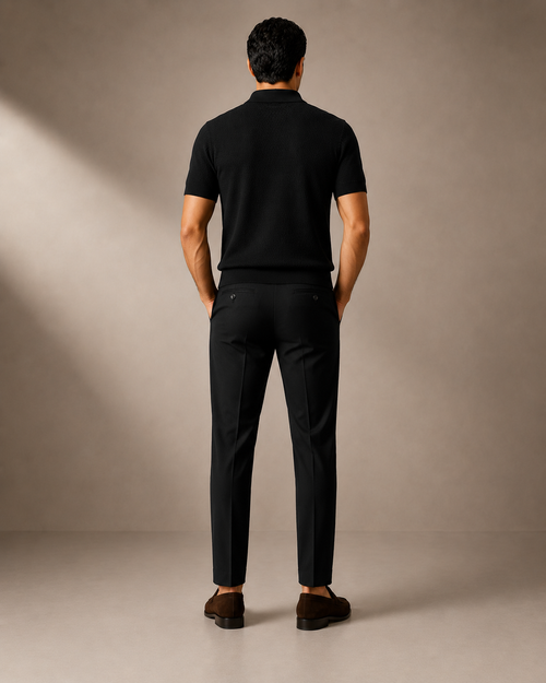 Paolo Martini Code 109 Black textured knit polo shirt - Hero Back