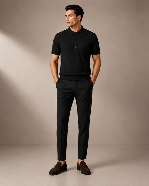 Paolo Martini Code 109 Black textured knit polo shirt - Hero Front