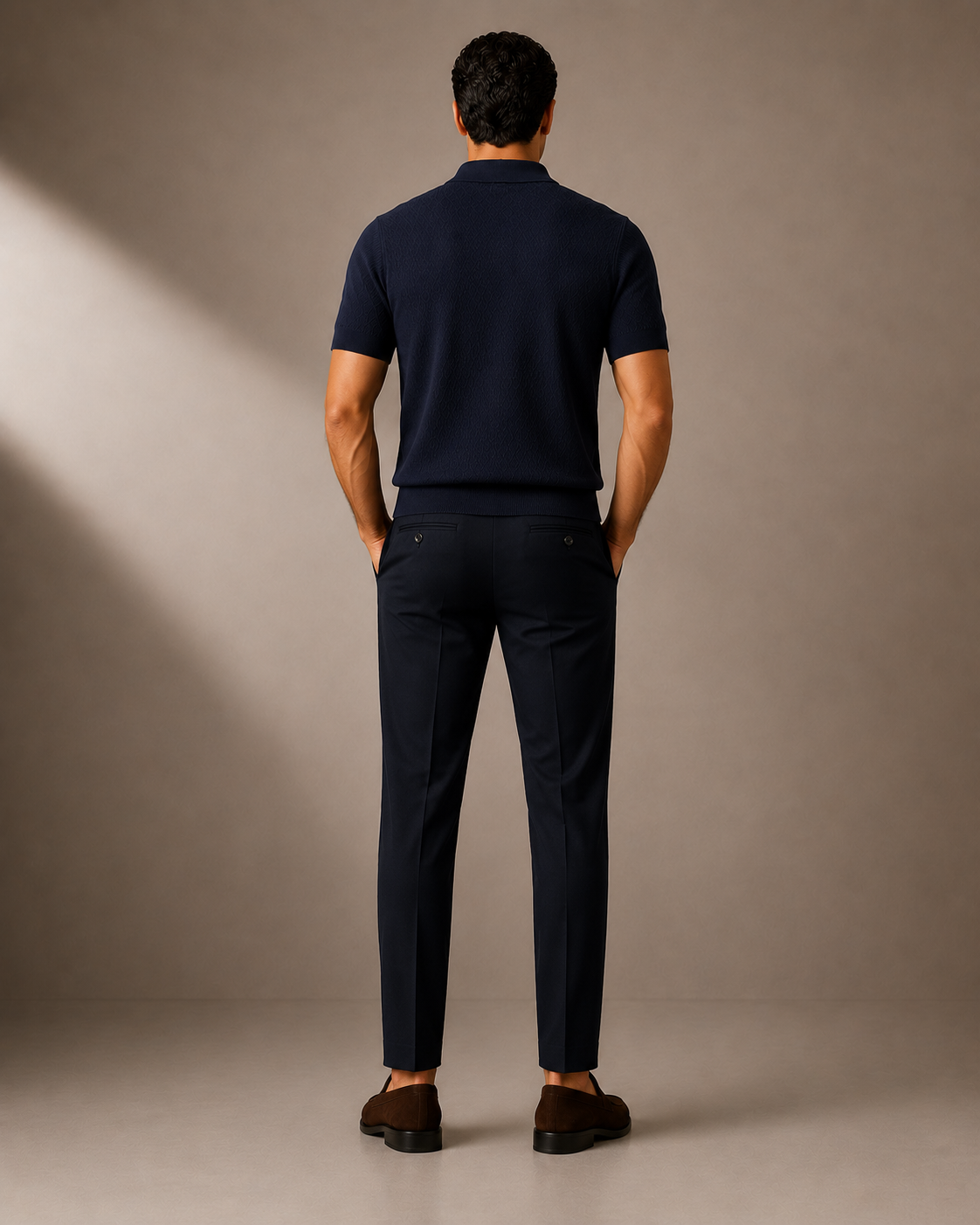 Paolo Martini Code 109 dark blue textured knit polo shirt hero back