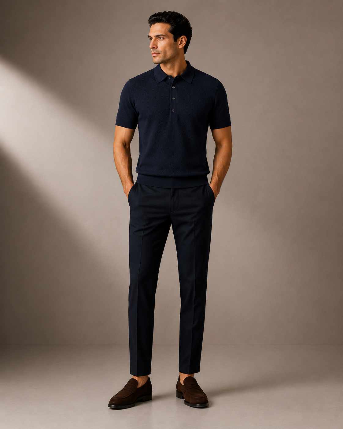 Paolo Martini Code 109 dark blue textured knit polo shirt hero front