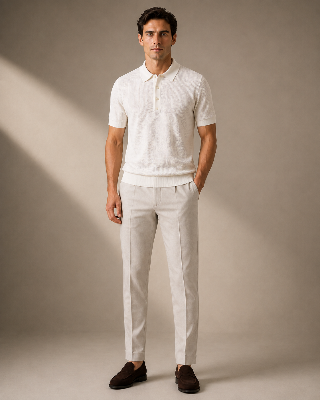 Paolo Martini Ecru Textured Knit Polo Shirt – Code 109