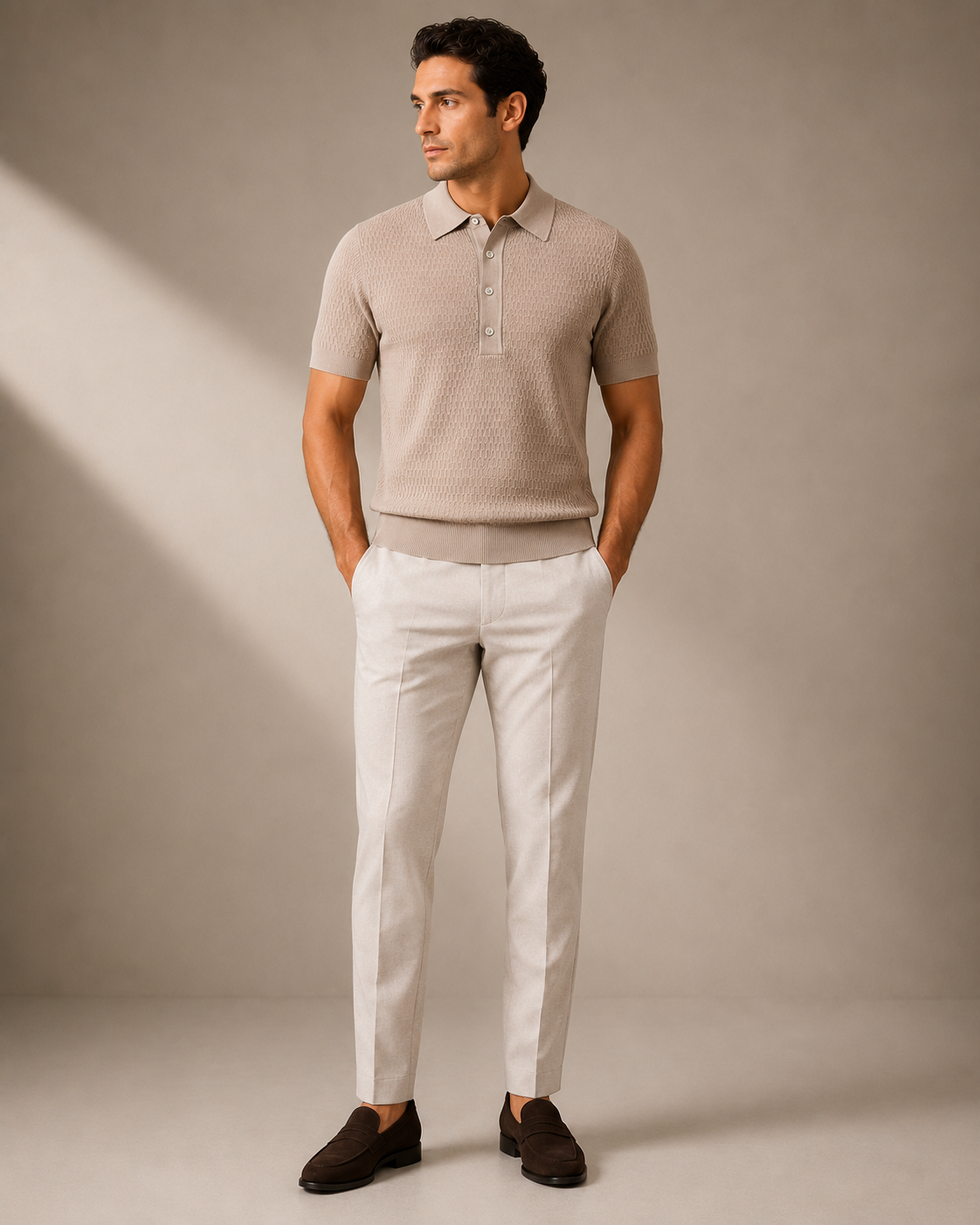 Paolo Martini Code 109 MINK men's textured knit polo shirt - front view