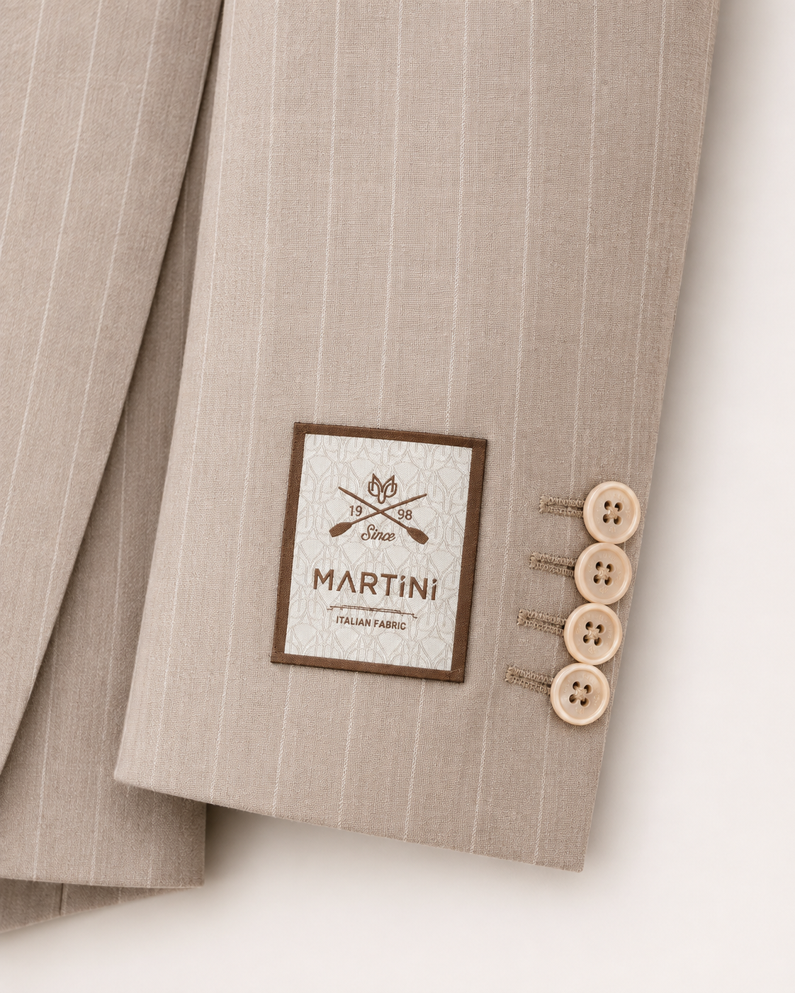Paolo Martini cream wool suit model 26134, sleeve buttons and fabric label detail