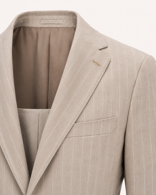 Paolo Martini cream wool suit model 26134, notch lapel and chest pocket detail