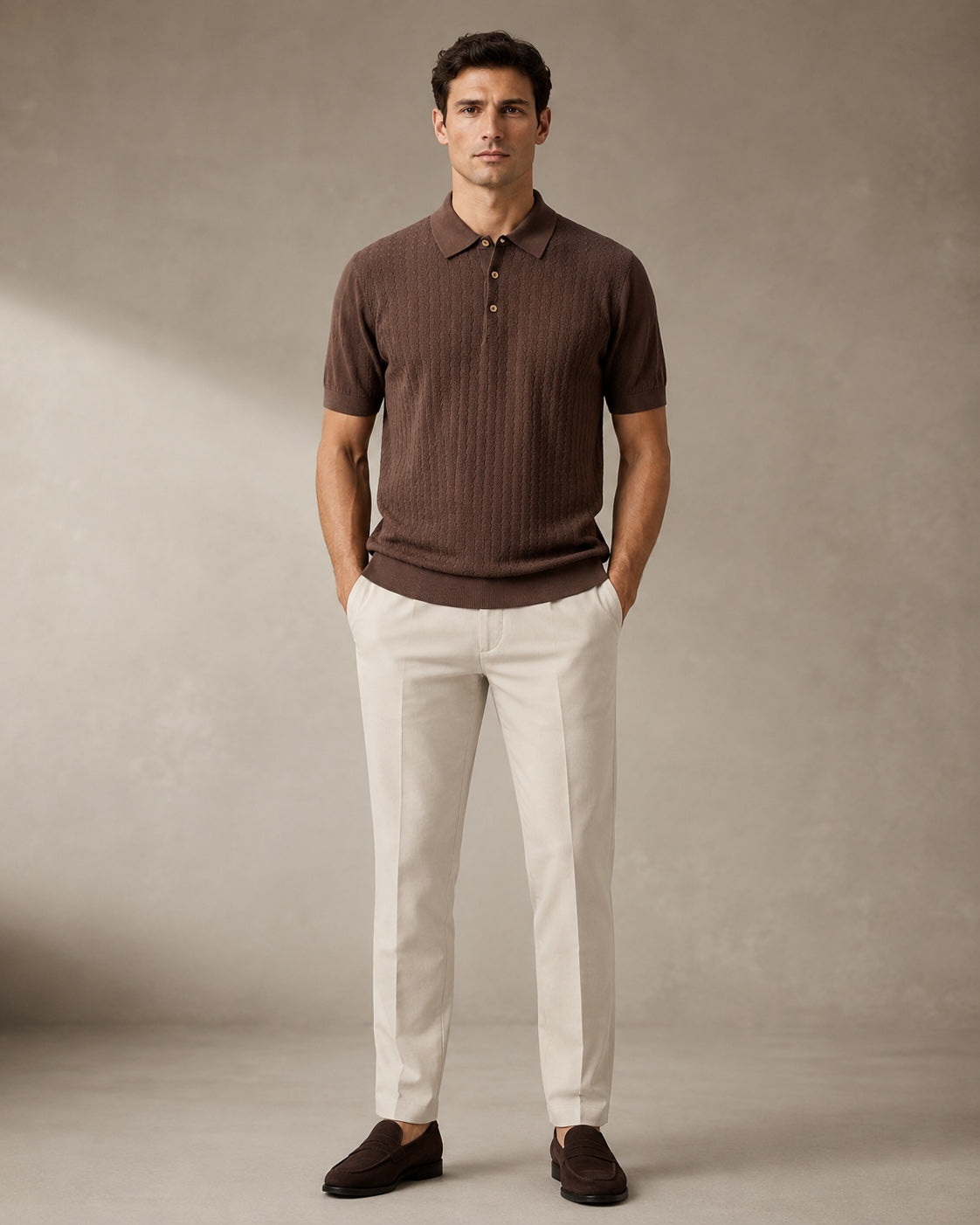 Paolo Martini dark brown cable knit polo shirt - front