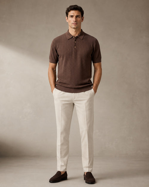 Paolo Martini dark brown cable knit polo shirt - front