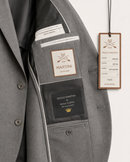 Paolo Martini gray wool suit model 26134, interior lining, product tag and Reda Flexo label